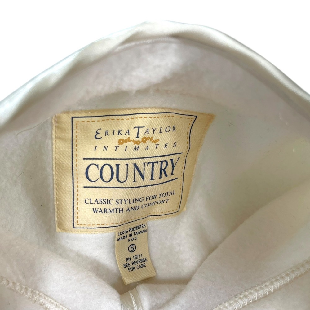 Erika Taylor Intimates S Cream Fleece Bed Jacket Satin Trim Floral Coquette Cozy - Picture 6 of 8